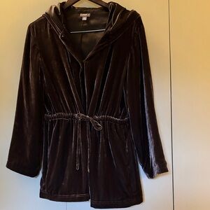 J. Jill Silk Blend-Lined Chocolate Brown Velour Hooded Jacket Medium Petite